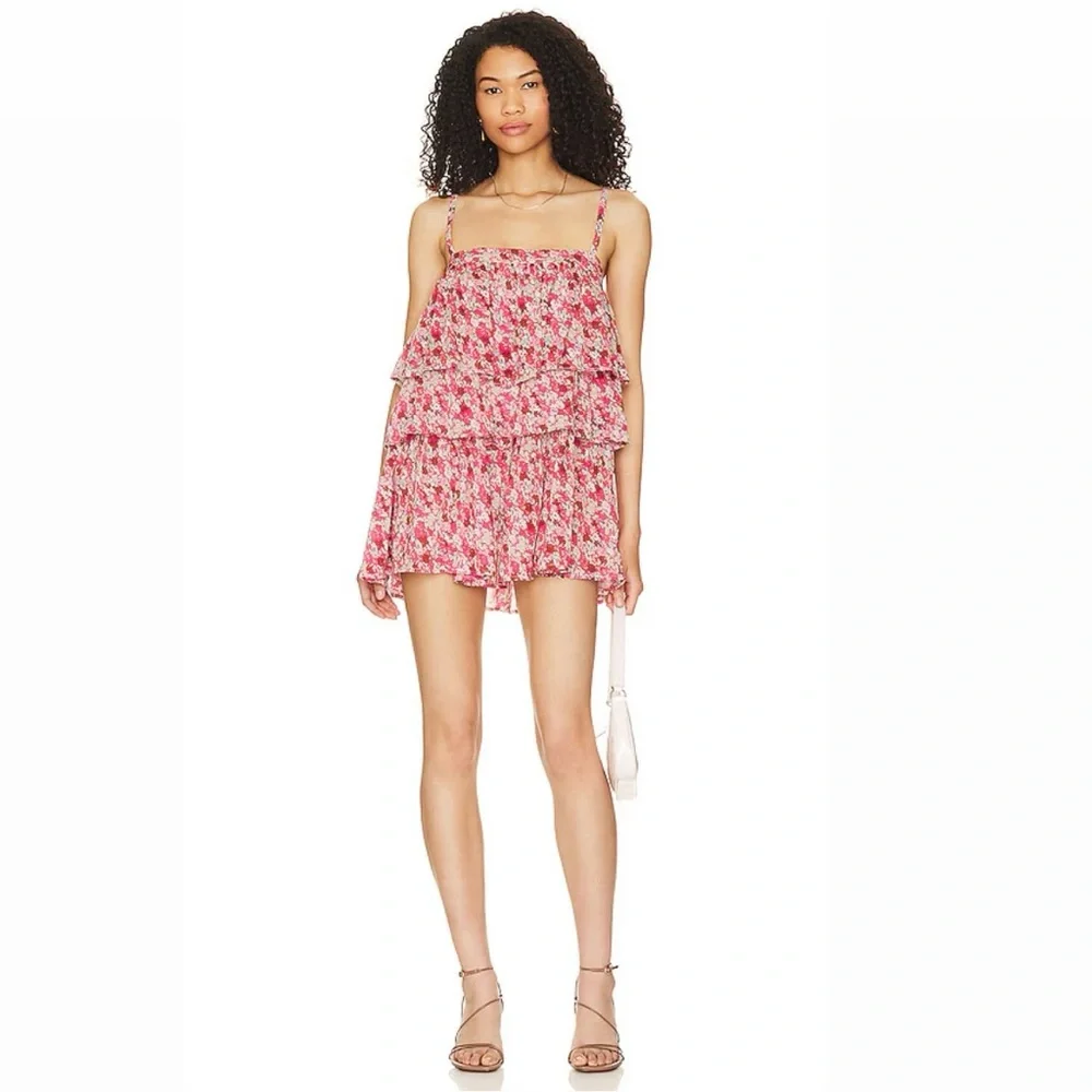 Free People One Smocked Sleeveless Talia Tunic Dress in Pink Combo size Small - Picture 1 of 6